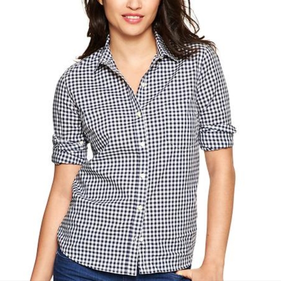 GAP Boyfriend Gingham Check Blue Breezy Tailored Button Down Shirt XS - Picture 6 of 11